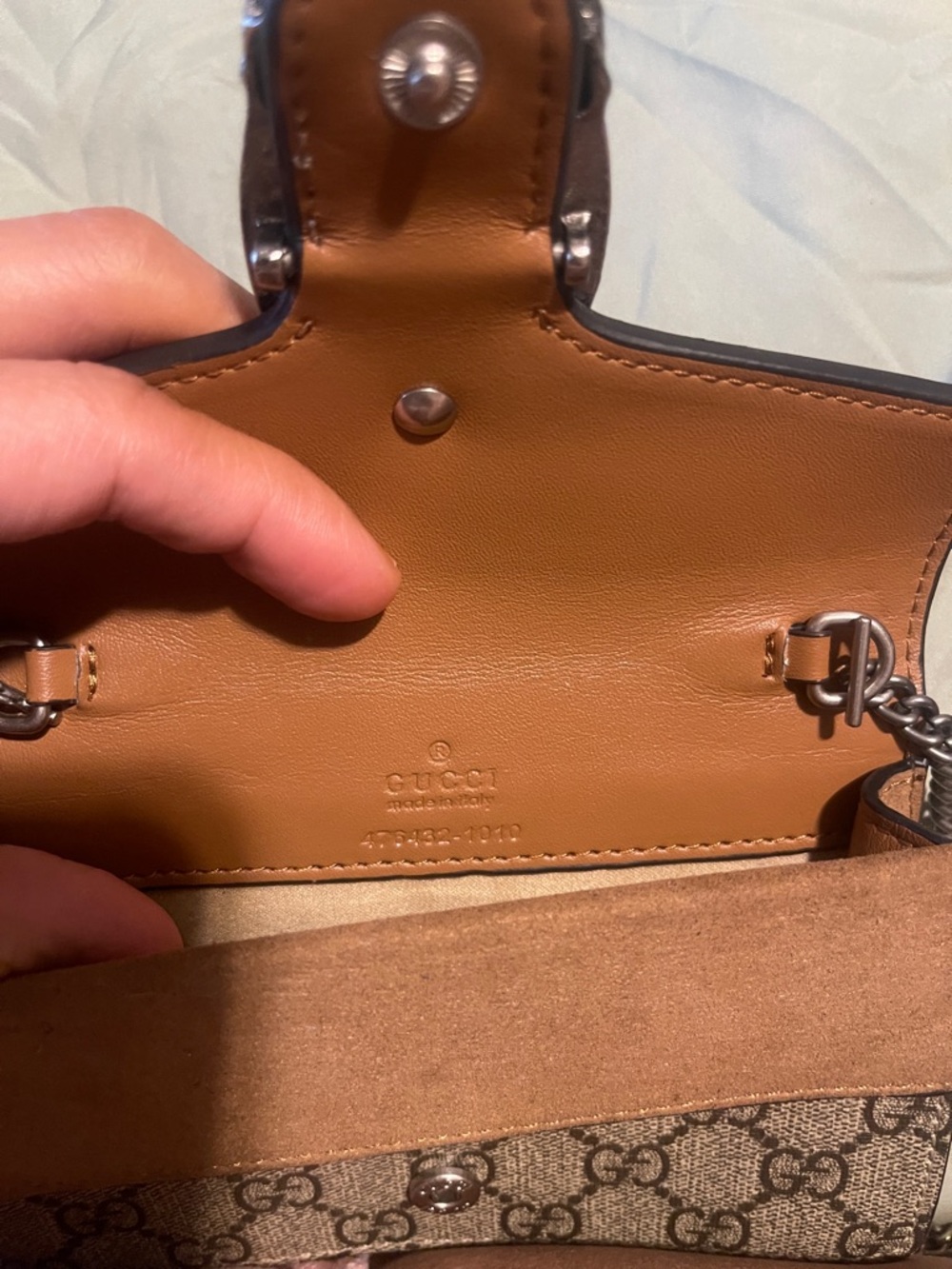 Gucci Mini Beige GG Supreme Crossbody with Brown Suede Trim & Silver Hardware - Picture 2 of 4